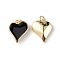 Eco-Friendly Rack Plating Brass Enamel Pendants, Lead Free & Cadmium Free, Long-Lasting Plated, Heart Charm, Real 18K Gold Plated, Black, 16.5x14x5mm, Hole: 3.5mm
