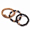 Stretch Bracelets Sets, with Natural Bodhi Beads, Natural Wooden Beads & Lapis Lazuli Beads, Inner Diameter: 2-1/4 inch(5.7cm), 3pcs/set