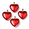 Transparent Spray Painted Glass Pendants, with Golden Plated Iron Bails, Heart, Red, 22x20.5x7mm, Hole: 6x2mm