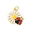 Brass Enamel Pendants, with Jump Ring, Cadmium Free & Lead Free, Real 16K Gold Plated, Ladybird, Flower, 20.5x19x3.5mm, Hole: 3.4mm