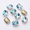 K9 Glass Rhinestone Cabochons, Shiny Laser Style, Imitation Austrian Crystal, Pointed Back & Back Plated, Faceted, Rectangle, Back plated, Light Sea Green, 10x8x4mm