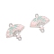 Alloy Enamel Connector Charms, Chinese Fan, Matte Silver Color, Pink, 18x17mm, Hole: 1.5mm