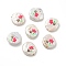 Flat Round Enamel Natural Cultured Freshwater Pearl Beads, Flower Pattern, Hot Pink, 17x16x5mm, Hole: 1mm