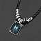 Luminous Rectangle with Constellation Alloy Glass Pendant Black Braided Imitation Leather Cord Necklaces, Platinum, Dark Cyan, Pisces, 19.69 inch(50cm)