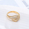 Brass Micro Pave Clear Cubic Zirconia Cuff Rings, Snake, Golden, US Size 7(17.3mm)