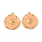 304 Stainless Steel Enamel Charms, Flat Round Charm, Ion Plating(IP), Real 18K Gold Plated, Flower, 15x13x2.5mm, Hole: 1.2mm