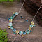 Flower Alloy Enamel Jewelry Set, Stud Earrings & Bib Necklaces, Pale Turquoise, 420mm