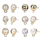 12Pcs 6 Style Alloy & Brass Stud Earring Findings, with Horizontal Loops and 20Pcs Plastic Ear Nuts, Half Round & Teardrop, Golden, 9.5~15x6.5~10mm, Hole: 1~1.5mm, Pin: 0.7mm, 2Pcs/style