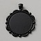 Alloy Pendant Cabochon Settings, Flower, Black, Tray: 30mm, 46.5x39x6.5mm, Hole: 6x4mm