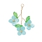 Plastic with Acrylic & Copper Wire Pendants, Flower, Sky Blue, 40~42x30~35x6~7mm, Hole: 3mm