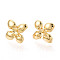 Brass Stud Earring Findings, Flower, for Half Drilled Beads, Real 18K Gold Plated, 12.5x13mm, Pin: 0.8mm
