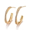 Clear Cubic Zirconia Stud Earrings, Brass Half Hoop Earrings for Women, Cadmium Free & Nickel Free & Lead Free, Real 18K Gold Plated, 20.5x3.5mm, Pin: 0.7mm
