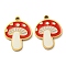 316 Surgical Stainless Steel Pendants, with Enamel, Mushroom Charm, Golden, Floral White, 16x12x1.5mm, Hole: 1.3mm