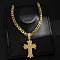 Hip-hop Style Zinc Alloy Crystal Rhinestone Pendant Cuban Link Chain Necklaces, Golden, Cross, 23.62 inch(60cm), Pendant: 88x47mm