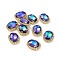Oval Sew on Rhinestone, Faceted Glass Rhinestone, Multi-Strand Links, with Golden Tone Brass Rhinestone Settings, Bermuda Blue, 21.5x17x8mm, Hole: 1mm