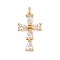 925 Sterling Silver Clear Cubic Zirconia Charms, Cross, Golden, 14.5x7.5x3mm, Hole: 1.4mm