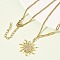 304 Stainless Steel Micro Pave Clear Cubic Zirconia Pendant Necklaces for Women, Golden, Sun, 16.42 inch(41.7cm), Pendant: 25.5x23.5mm