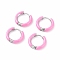 Two Tone 304 Stainless Steel Chunky Huggie Hoop Earrings with Enamel for Women, Stainless Steel Color, Hot Pink, 10 Gauge, 15~16x2.5~3mm, Pin: 1mm