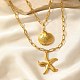 Двухслойные ожерелья в стиле бохо из нержавеющей стали 304 в форме морской звезды и ракушки для женщин NJEW-F343-01G-1