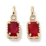 Латунные микро проложить кубического циркония подвески, без кадмия, без никеля и без свинца, прямоугольные, реальный 18k позолоченный, красные, 16~16.5x6x4.5 мм, отверстие : 2x3.5 мм
