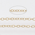 Железные кабельные цепи с латунным покрытием, пайки, с катушкой, Плоско-овальные, золотой свет, 2.2x1.7x0.3 мм, около 39.37 фута (12 м) / рулон