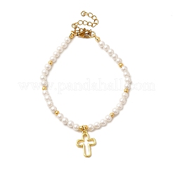 Браслеты с подвесками в виде полого креста из нержавеющей стали 304 BJEW-JB12300