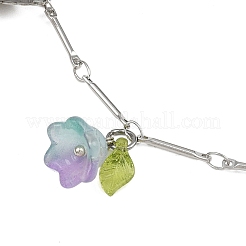 Браслеты на ногу из латунной цепочки с подвесками в виде бабочек и стеклянных цветов из нержавеющей стали 201 AJEW-AN00736-02