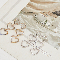 2 пара двухцветных серег-гвоздиков в форме тройного полого сердца с кристаллами и 2 серебряными булавками&nbsp;EJEW-AN0001-22