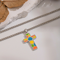 Винтажные ожерелья из нержавеющей стали 304 с разноцветной эмалью и крестиком&nbsp;XX7294