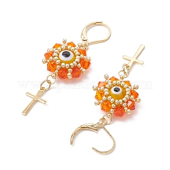 Сглаз с крестом 304 нержавеющая сталь стеклянные бусины серьги-гвоздики EJEW-MZ00420-03