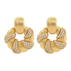 Цветок латуни микро проложить кубического циркония серьги стержня&nbsp;EJEW-R025-07G