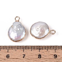 Плоские круглые подвески из натурального жемчуга кеши с гальваническим покрытием&nbsp;LS-PEAR-S018-02C-01B