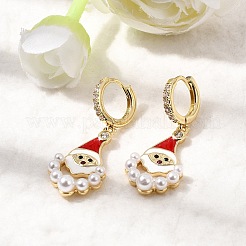 Серьги-кольца Санта-Клауса из латуни с микропаве из кубических цирконий EJEW-L306-03G