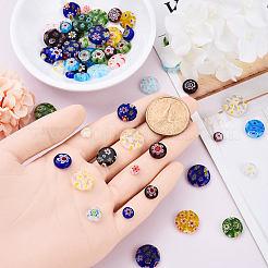 Плоские круглые ручной работы Millefiori бисер пряди LK-YW0001-09B