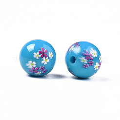 Ручной работы непрозрачные цветок напечатаны акриловые бусины&nbsp;MACR-T043-03F