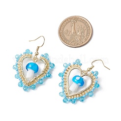 Серьги-подвески в форме сердца с грибом ручной работы в технике лэмпворк&nbsp;EJEW-MZ00450-03