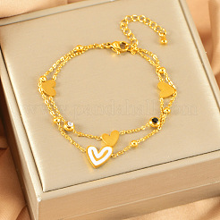 Комплекты двухслойных браслетов и ожерелий из нержавеющей стали 304 с кубическим цирконием и натуральными ракушками&nbsp;FS-WGCE9B1-03