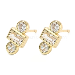 Серьги-гвоздики с квадратом и круглыми плоскими латунными кристаллами с микропаве из прозрачного кубического циркония&nbsp;X-EJEW-G452-12G