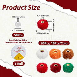 60 шт. 6 цвета имитация кроличьей шерсти европейские бусины&nbsp;FIND-PA0001-25