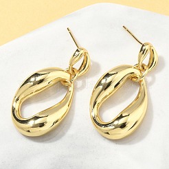 Овальные латунные серьги-гвоздики с подвесками&nbsp;EJEW-A132-03G