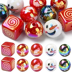 12 шт. 6 стиля рождественской тематики с УФ-покрытием акриловые круглые/кубические бусины&nbsp;OACR-YW0003-46