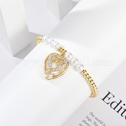 Браслеты с подвесками из латуни с микропаве из кубического циркония для женщин&nbsp;LS-BJEW-M050-02G-03