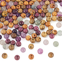 240 шт. 6 вида бусин из натурального флюорита и деревянных бусин&nbsp;G-KS0001-17