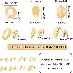Фурнитура для сережек-гвоздиков из нержавеющей стали 304 с вакуумным покрытием pvd STAS-UN0020-90G