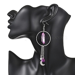 2 пара серег-подвесок из натурального кварца в форме луны и звезды EJEW-JE06763