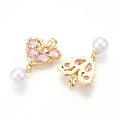 Латунные подвески с микропаве из кубического циркония и искусственного жемчуга ABS KK-T070-66B