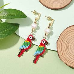 Серьги-гвоздики из стекла и натурального культивированного пресноводного жемчуга EJEW-MZ00135