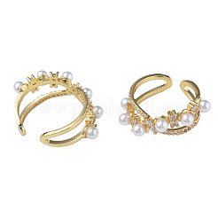 Открытое кольцо-кафф бесконечности с кубическим цирконием и искусственным жемчугом RJEW-N035-132