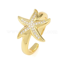 Кольца-манжеты с микропаве из прозрачных кубических цирконий в форме морской звезды для женщин&nbsp;RJEW-A088-08A-G