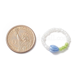 Эластичное кольцо из синтетического коралла и стеклянных семян из бисера для женщин RJEW-JR00557